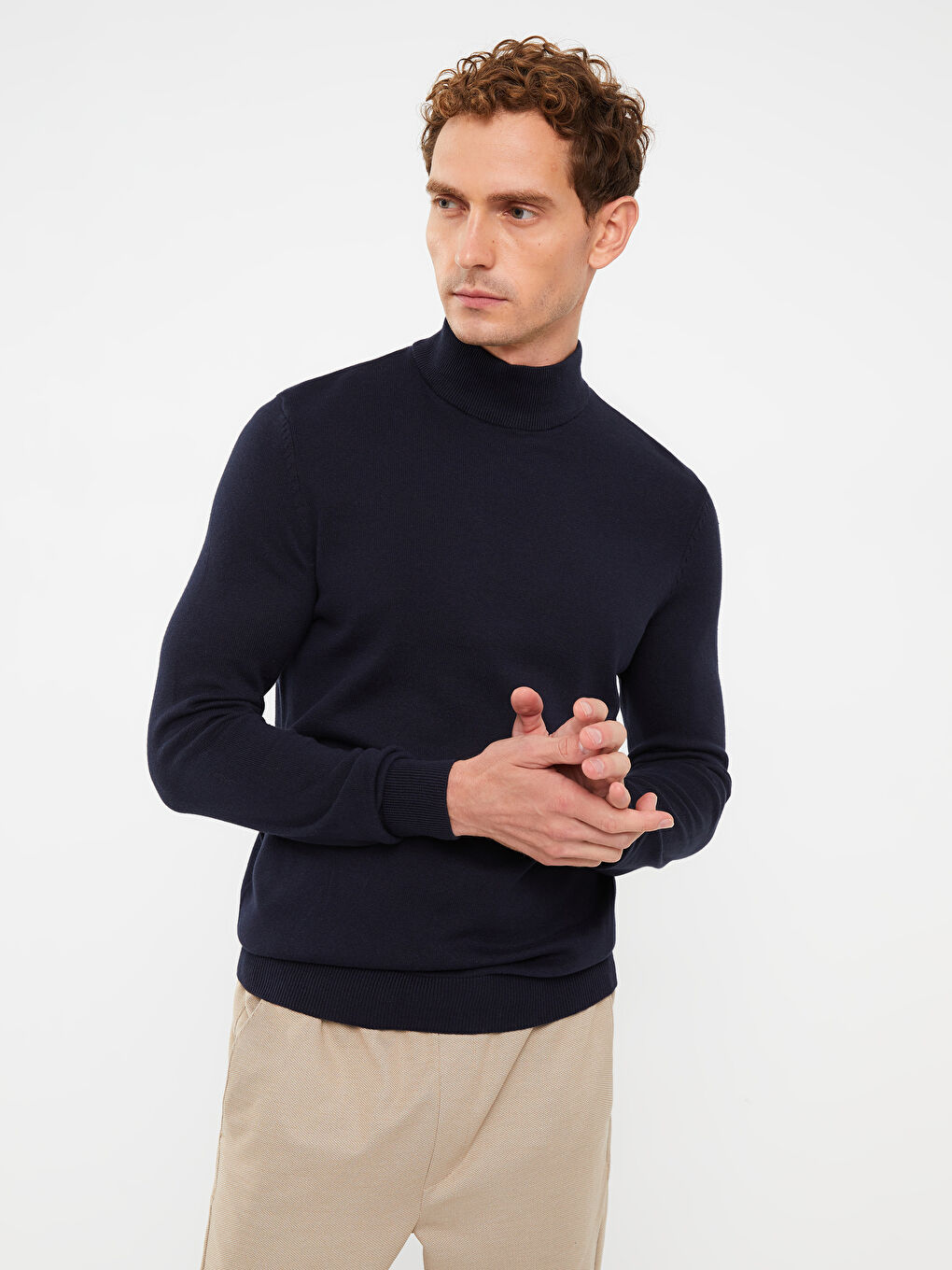 Pulover Tricotat pentru Bărbați cu Mânecă Lungă și Guler Înalt