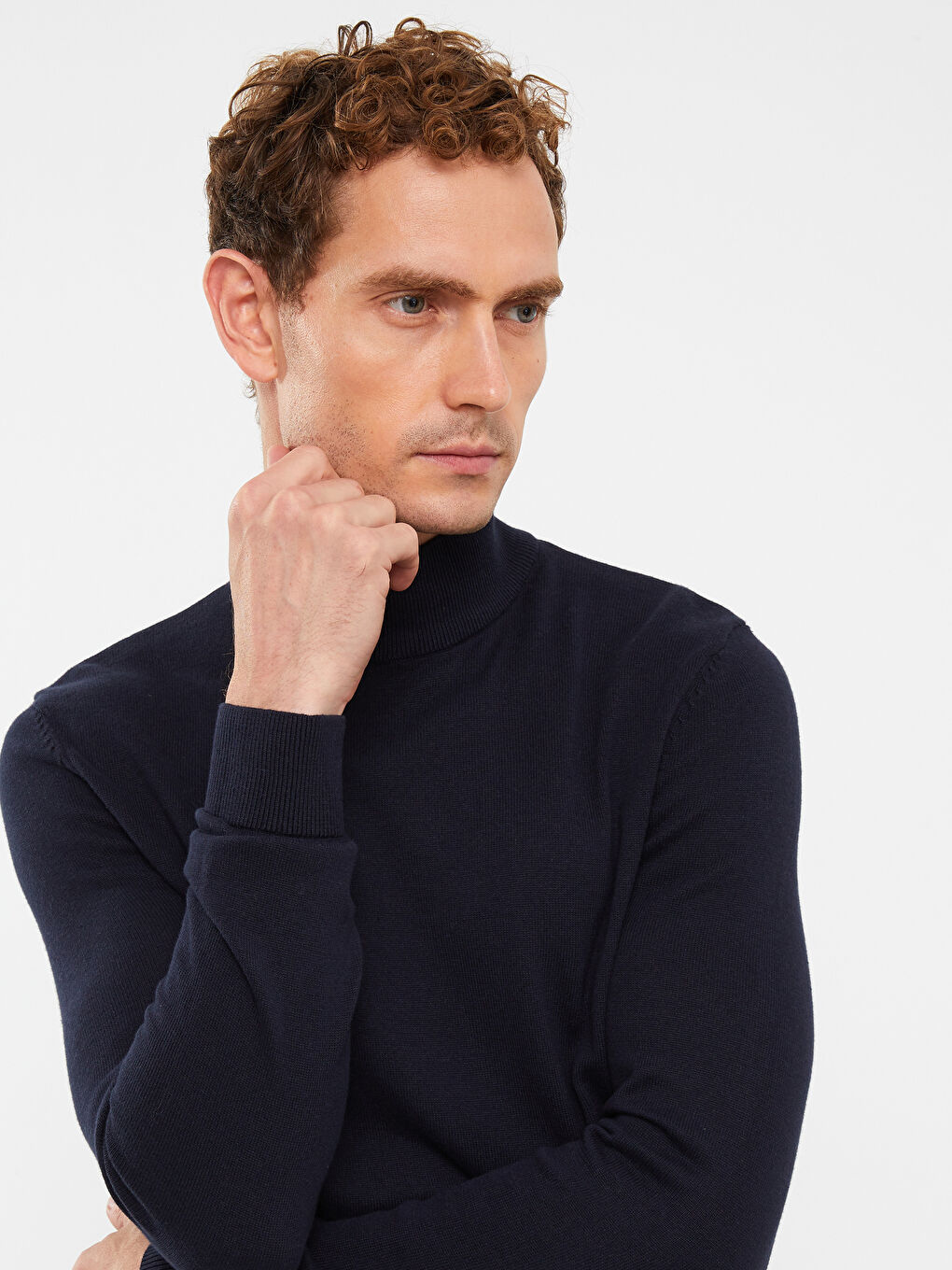 Pulover Tricotat pentru Bărbați cu Mânecă Lungă și Guler Înalt-1