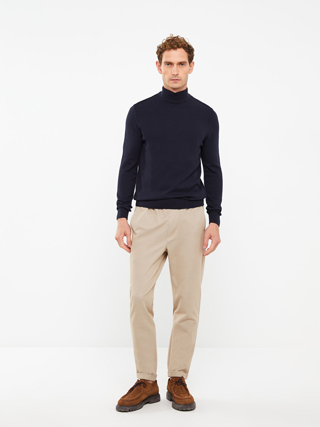 Pulover Tricotat pentru Bărbați cu Mânecă Lungă și Guler Înalt-2