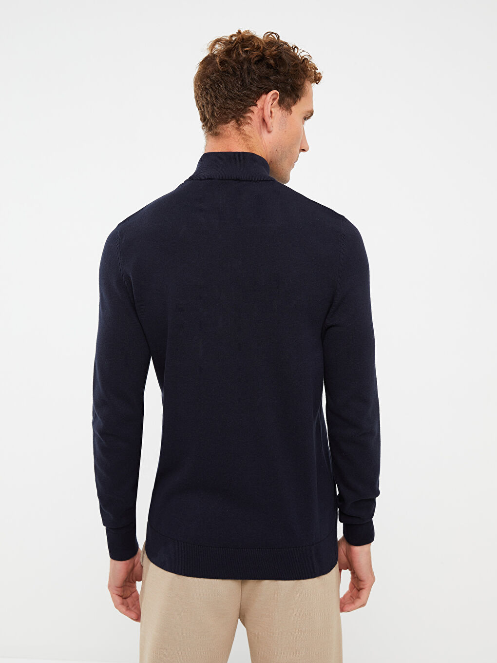 Pulover Tricotat pentru Bărbați cu Mânecă Lungă și Guler Înalt-4