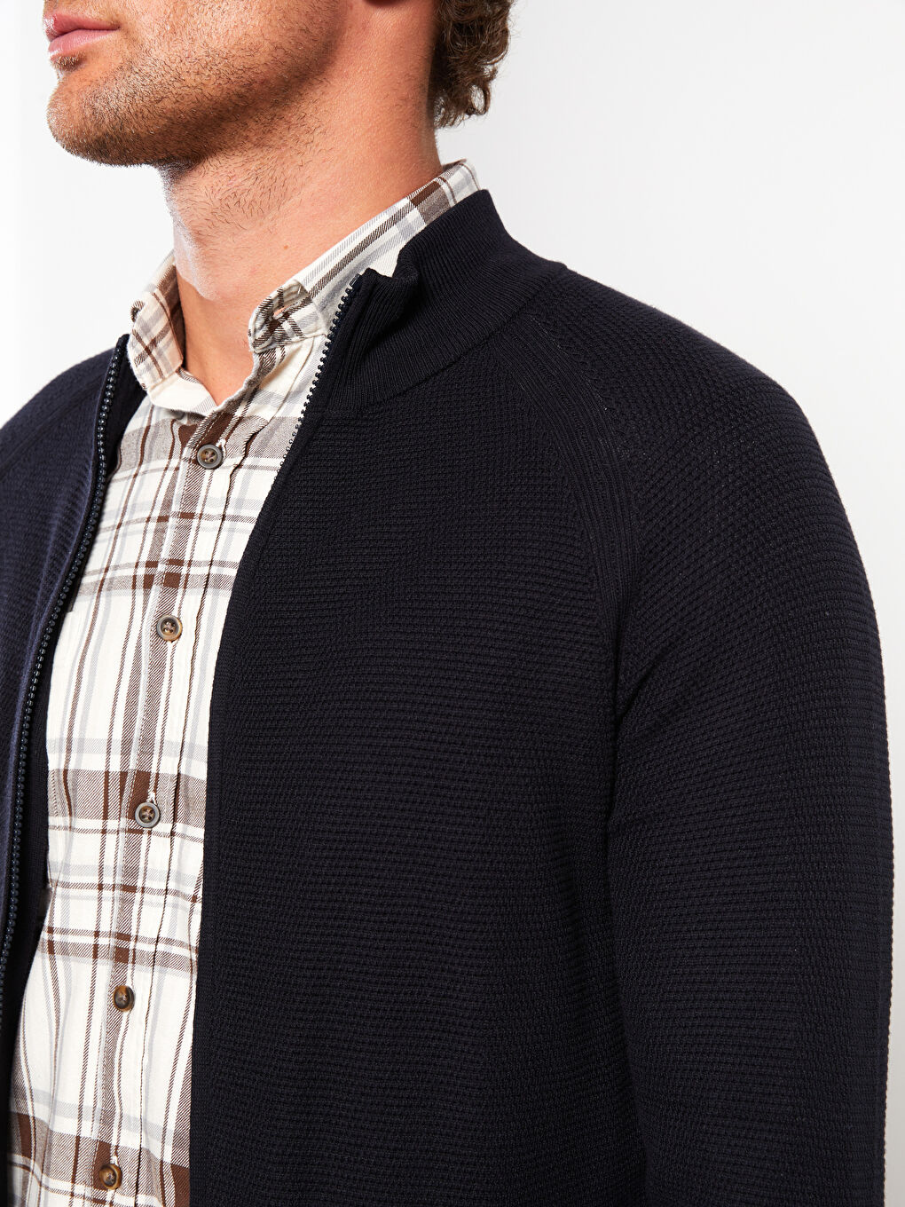 Lacivert Standart Kalıp Dik Yaka Erkek Triko Hırka-3