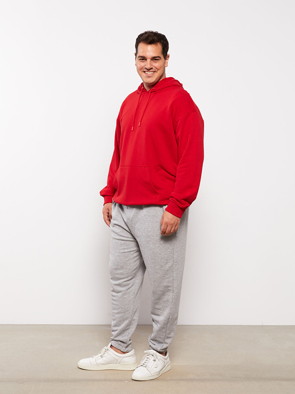 Kırmızı Uzun Kollu Büyük Beden Erkek Hoodie