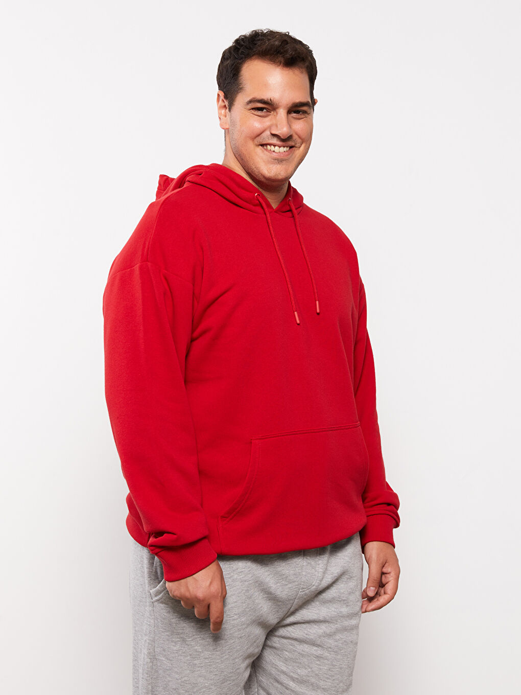 Kırmızı Uzun Kollu Büyük Beden Erkek Hoodie-1