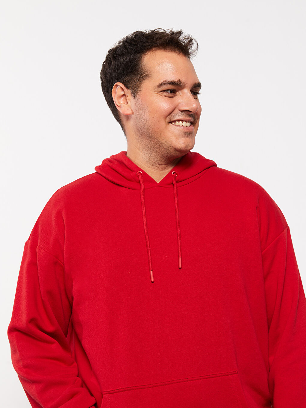 Kırmızı Uzun Kollu Büyük Beden Erkek Hoodie-2