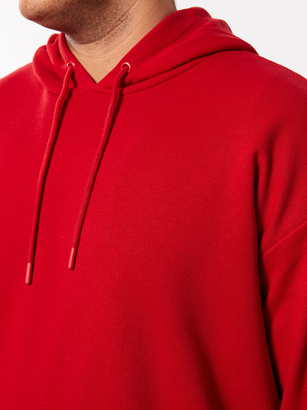 Kırmızı Uzun Kollu Büyük Beden Erkek Hoodie-3