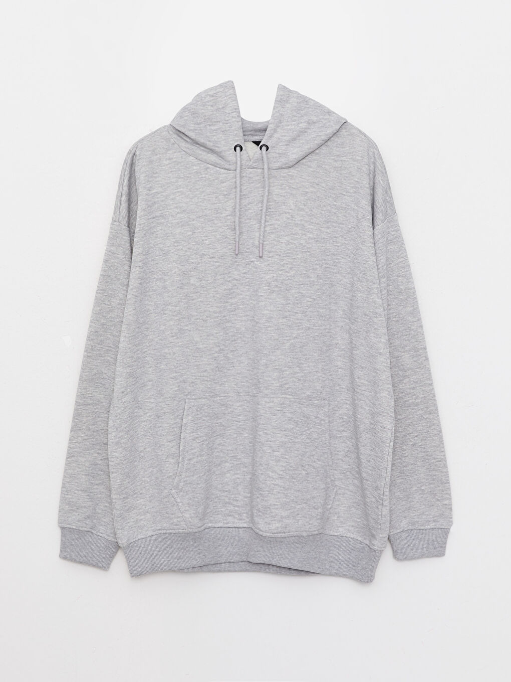 Gri Uzun Kollu Büyük Beden Erkek Hoodie-9