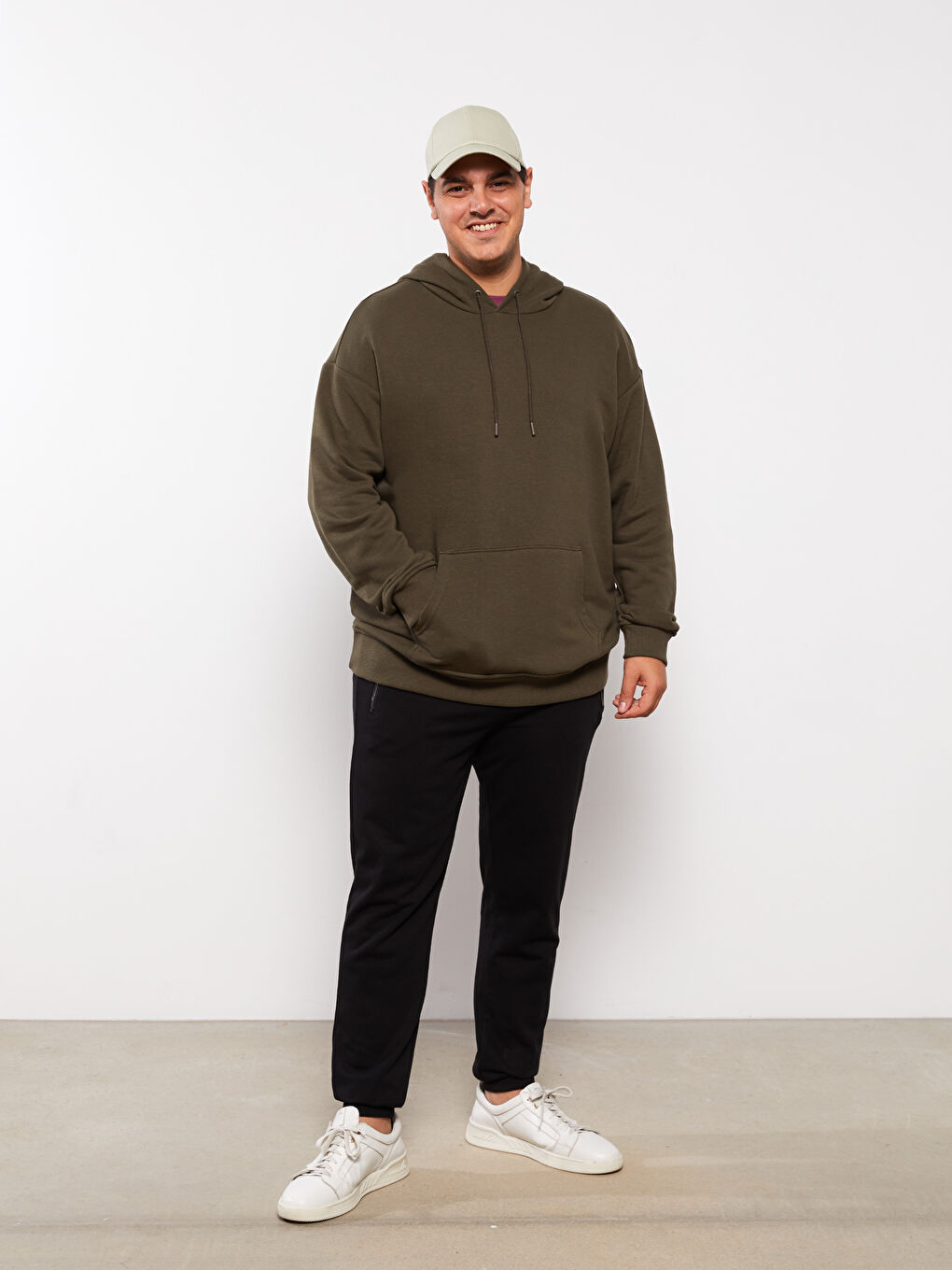 Haki Uzun Kollu Büyük Beden Erkek Hoodie-2