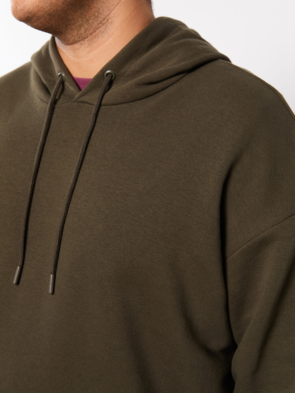 Haki Uzun Kollu Büyük Beden Erkek Hoodie-3