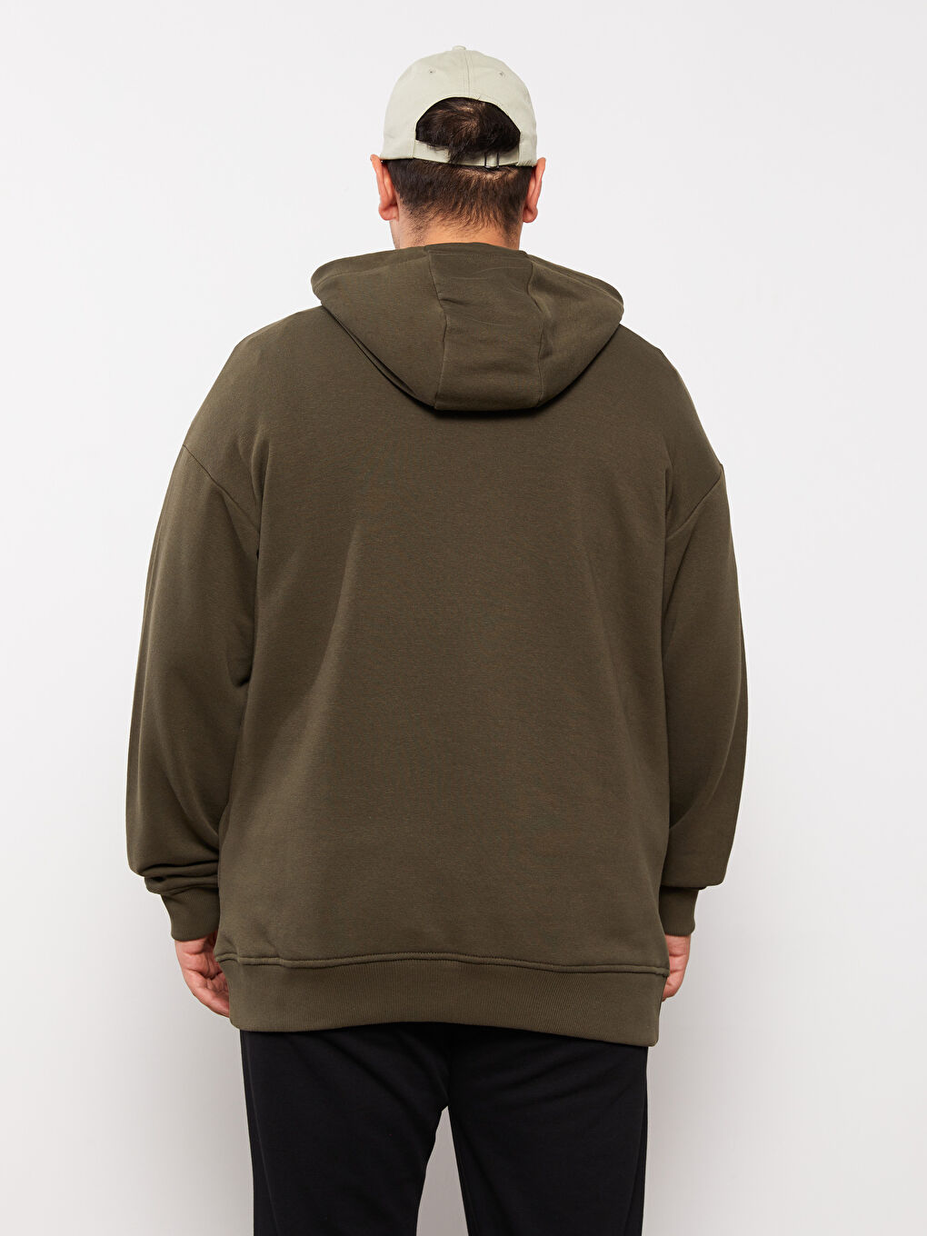 Haki Uzun Kollu Büyük Beden Erkek Hoodie-4