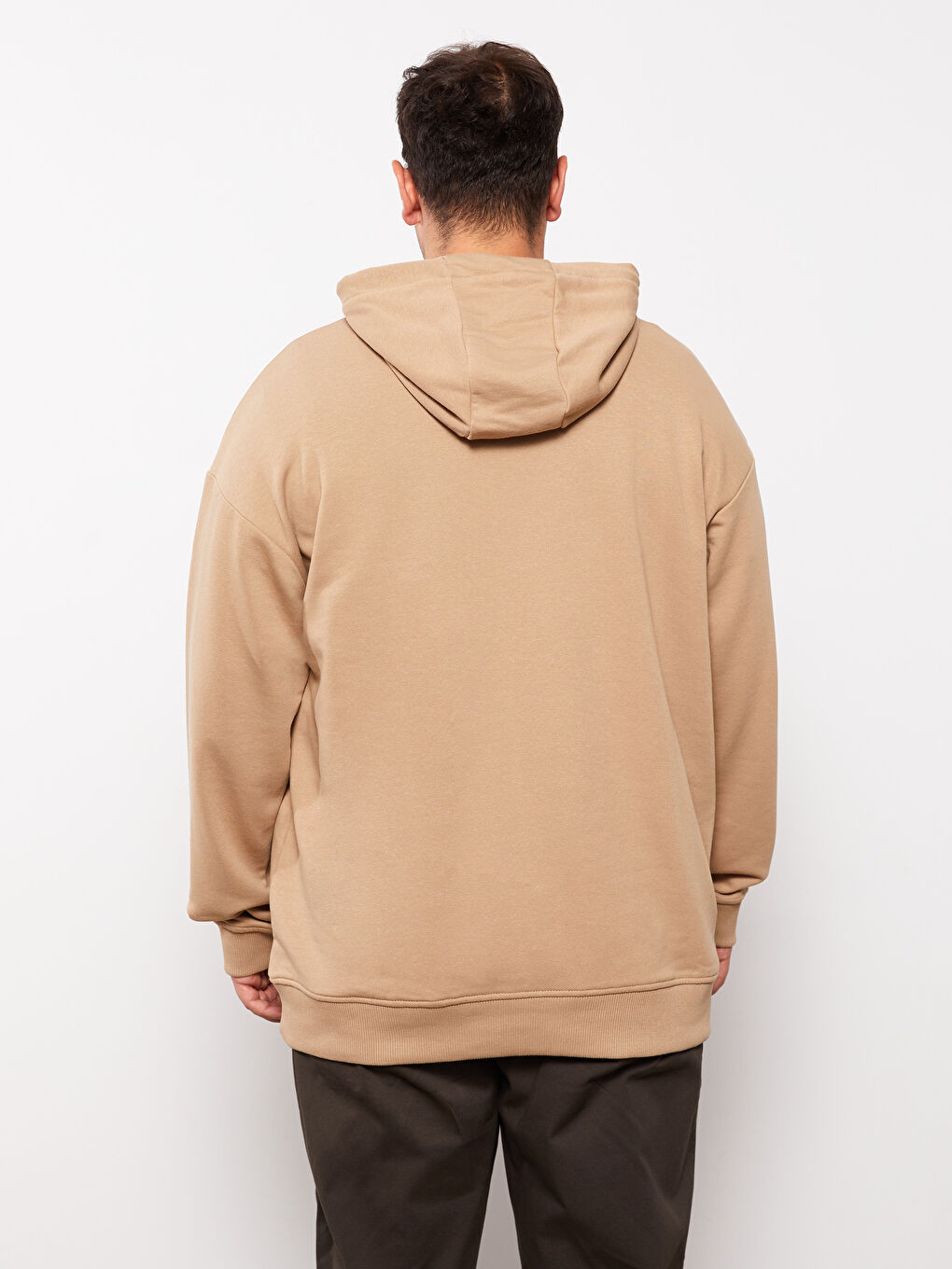 Bej Uzun Kollu Büyük Beden Erkek Hoodie-6
