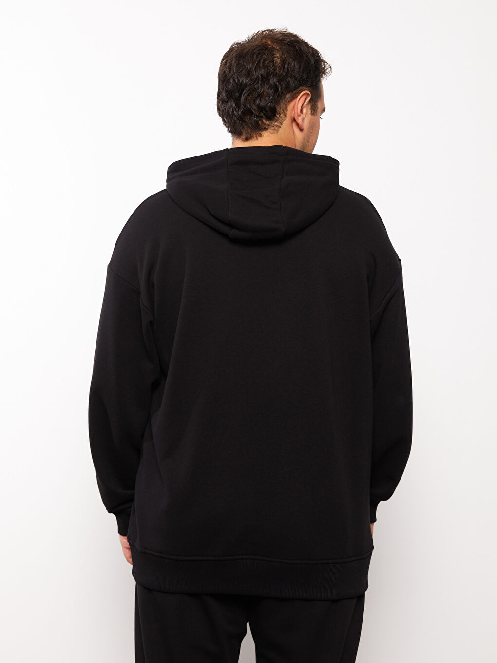 Siyah Uzun Kollu Büyük Beden Erkek Hoodie-4