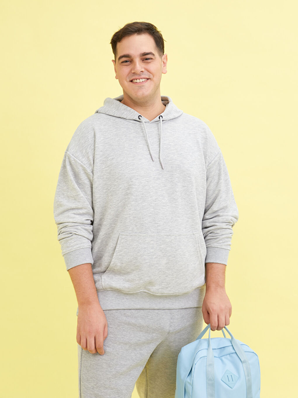 Gri Uzun Kollu Büyük Beden Erkek Hoodie