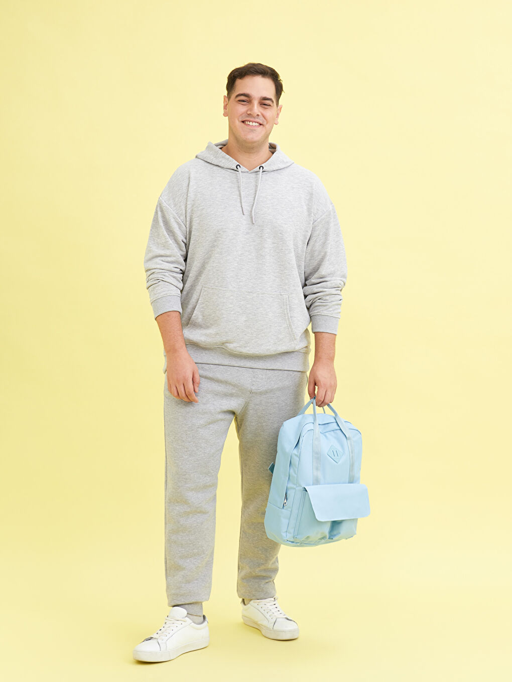 Gri Uzun Kollu Büyük Beden Erkek Hoodie-2