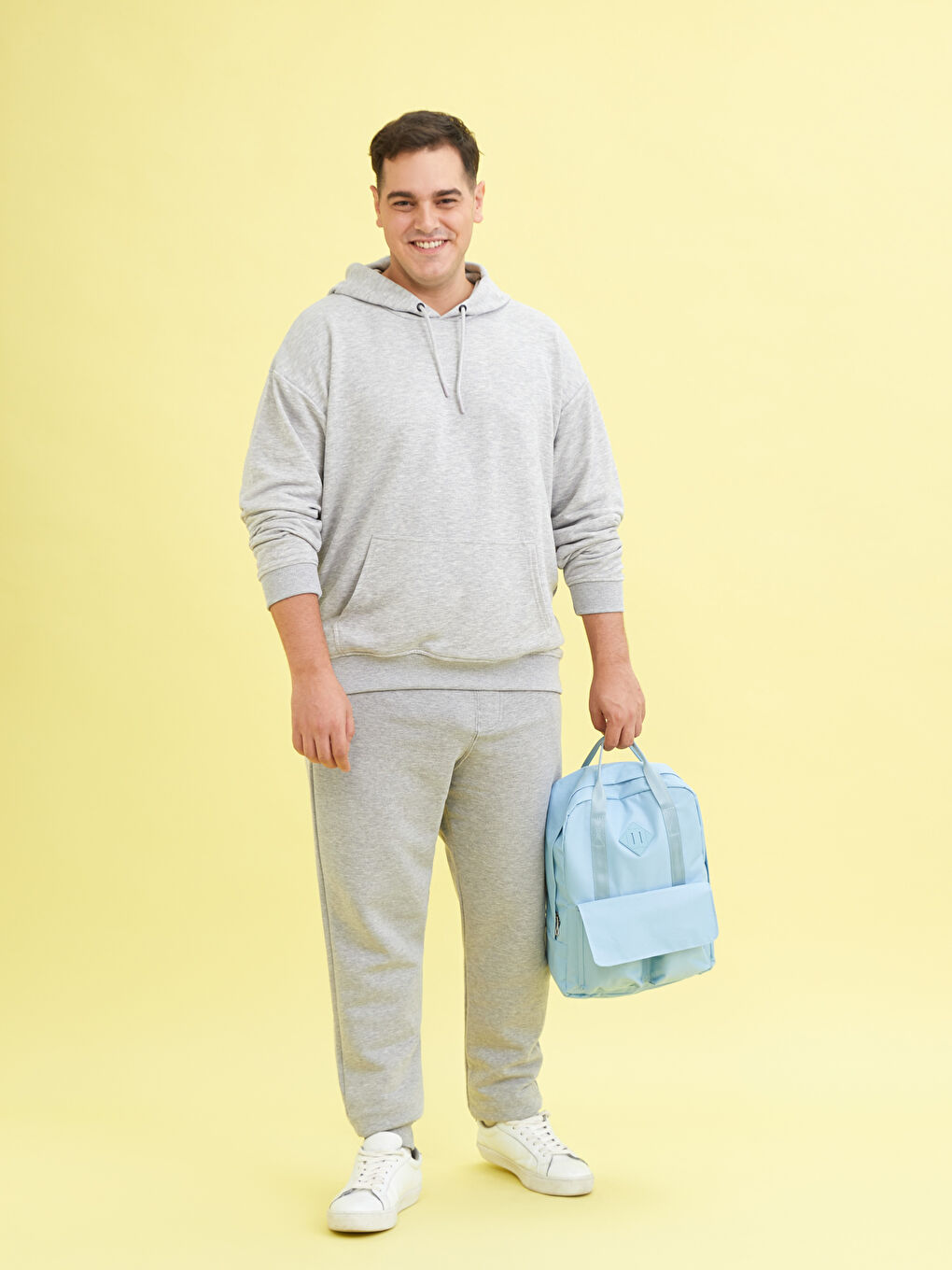 Gri Uzun Kollu Büyük Beden Erkek Hoodie-3