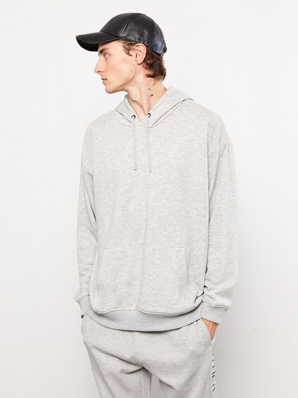 Gri Uzun Kollu Büyük Beden Erkek Hoodie-4