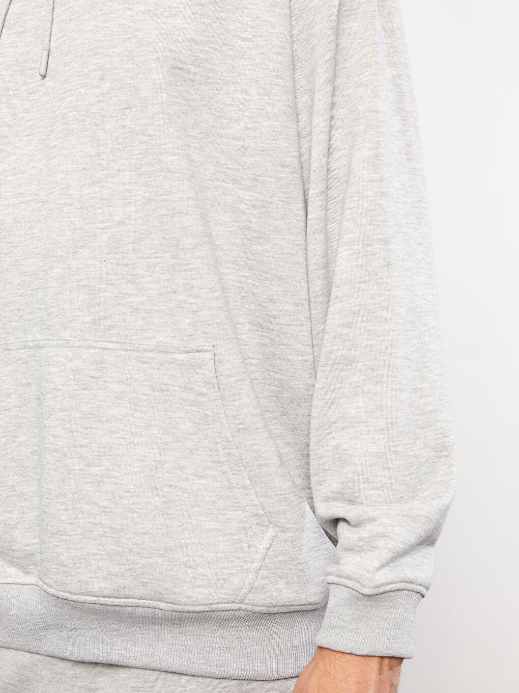 Gri Uzun Kollu Büyük Beden Erkek Hoodie-7