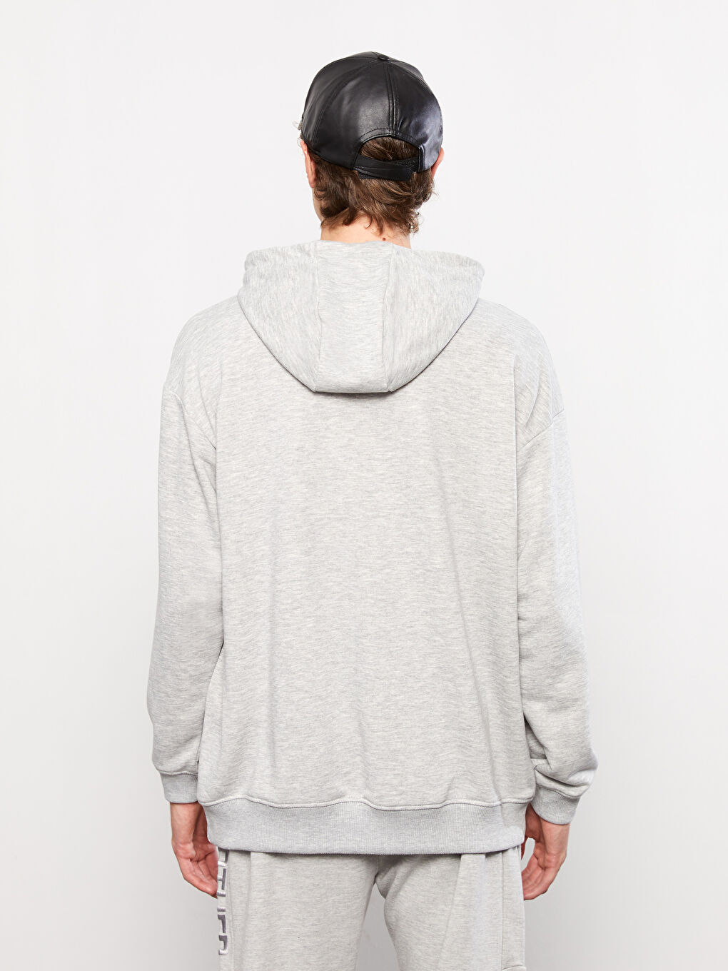 Gri Uzun Kollu Büyük Beden Erkek Hoodie-8