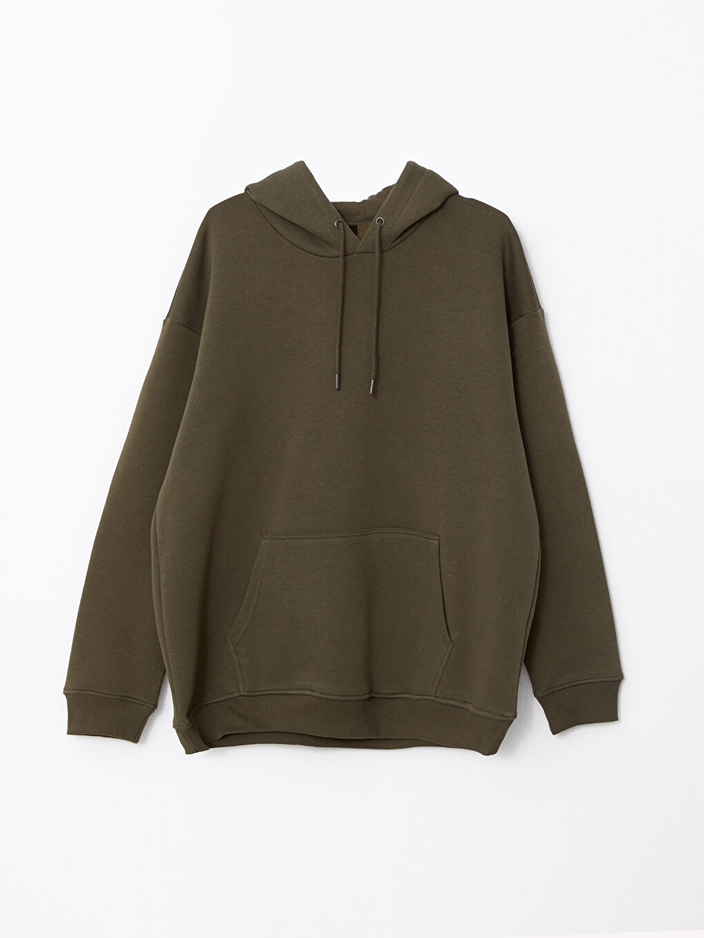 Haki Uzun Kollu Erkek Kalın Hoodie-5