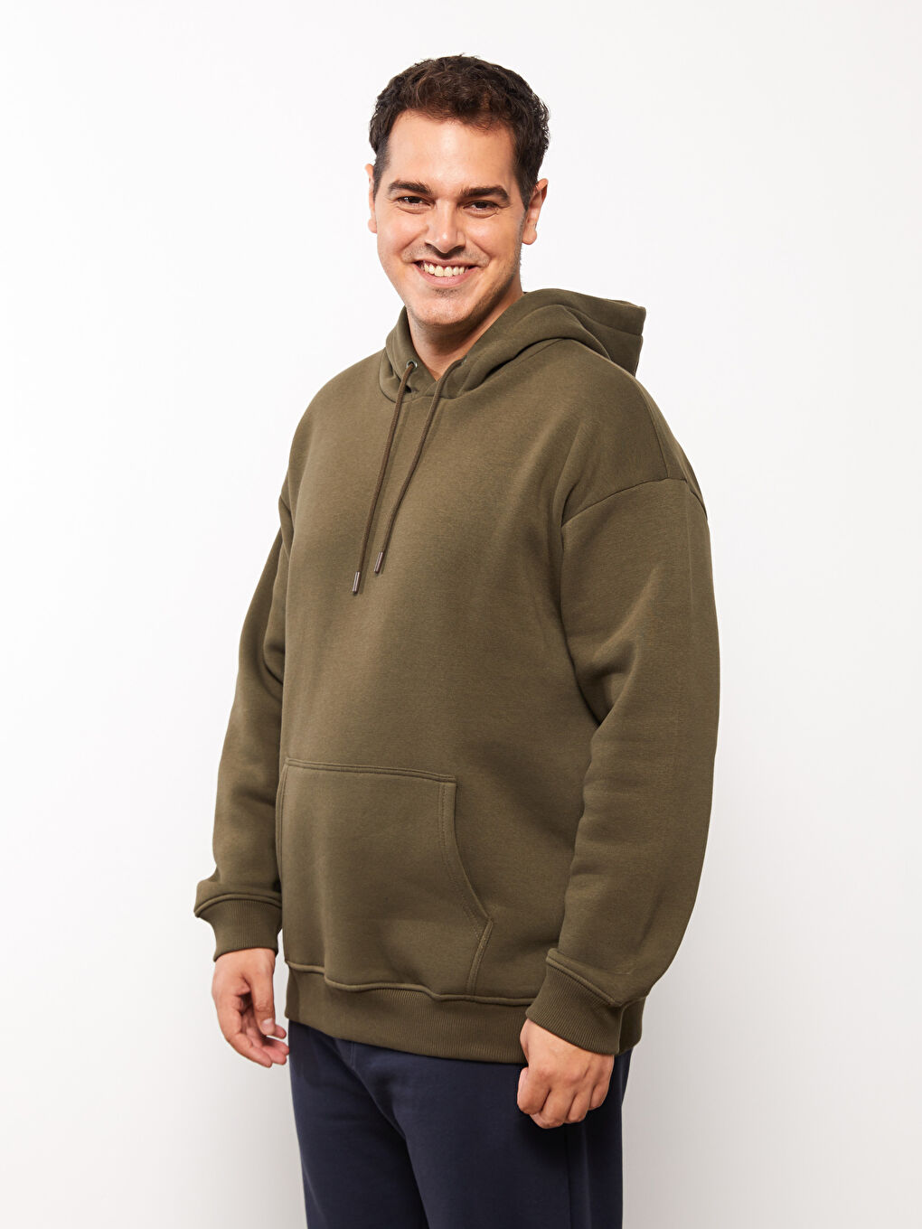 Haki Uzun Kollu Erkek Kalın Hoodie