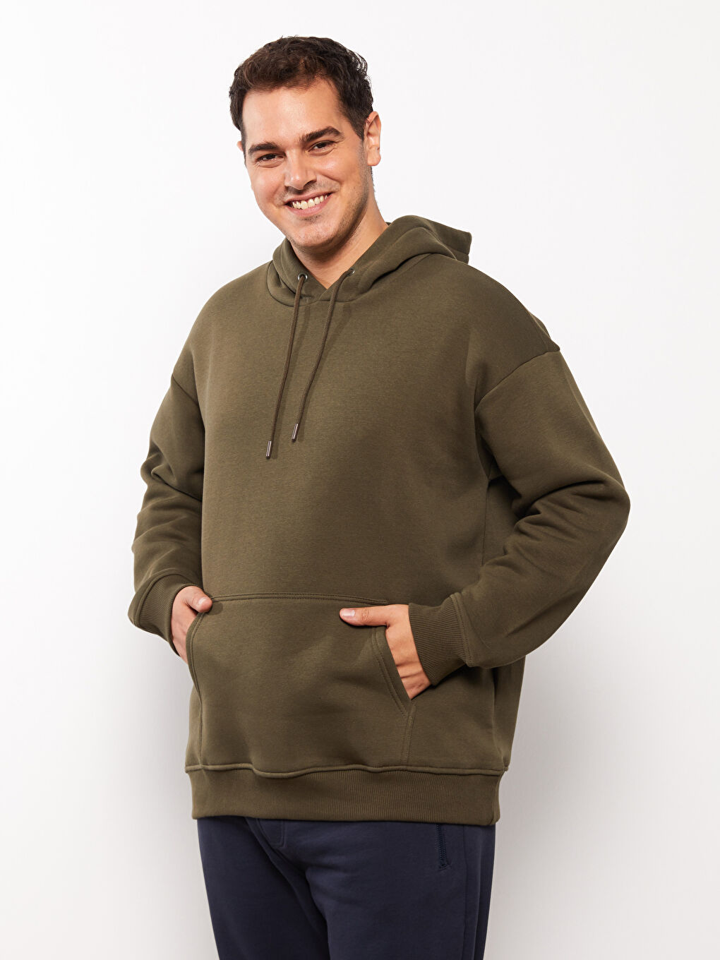 Haki Uzun Kollu Erkek Kalın Hoodie-1