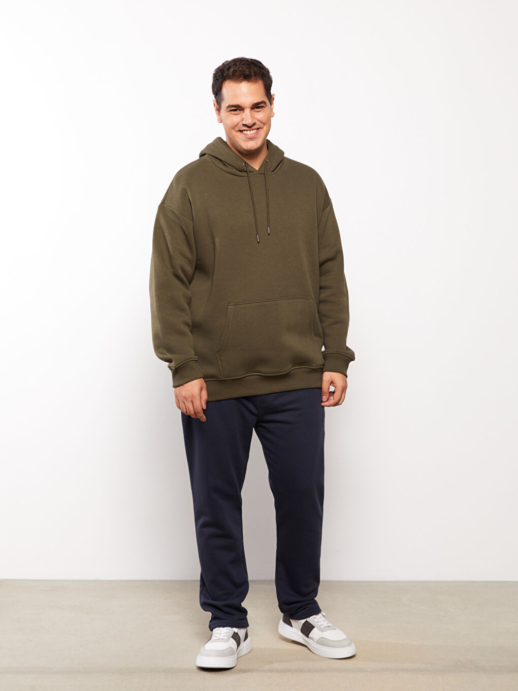 Haki Uzun Kollu Erkek Kalın Hoodie-2