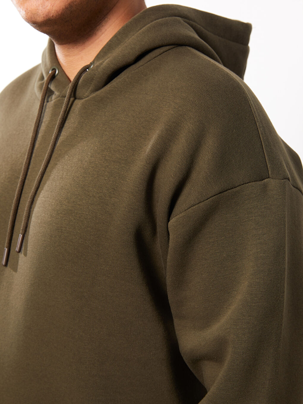 Haki Uzun Kollu Erkek Kalın Hoodie-3