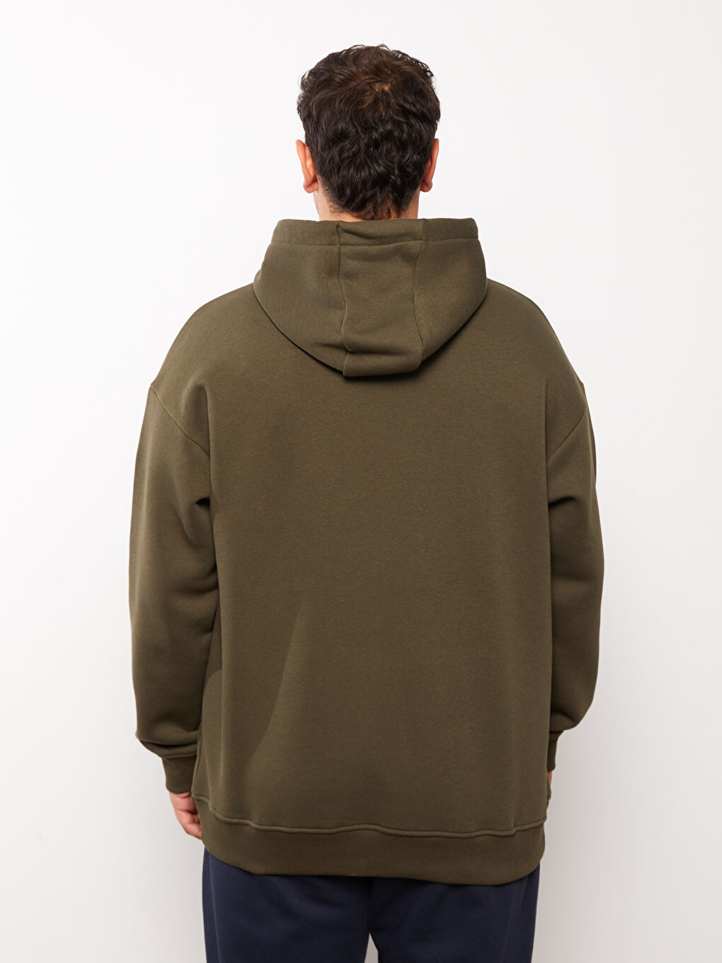 Haki Uzun Kollu Erkek Kalın Hoodie-4