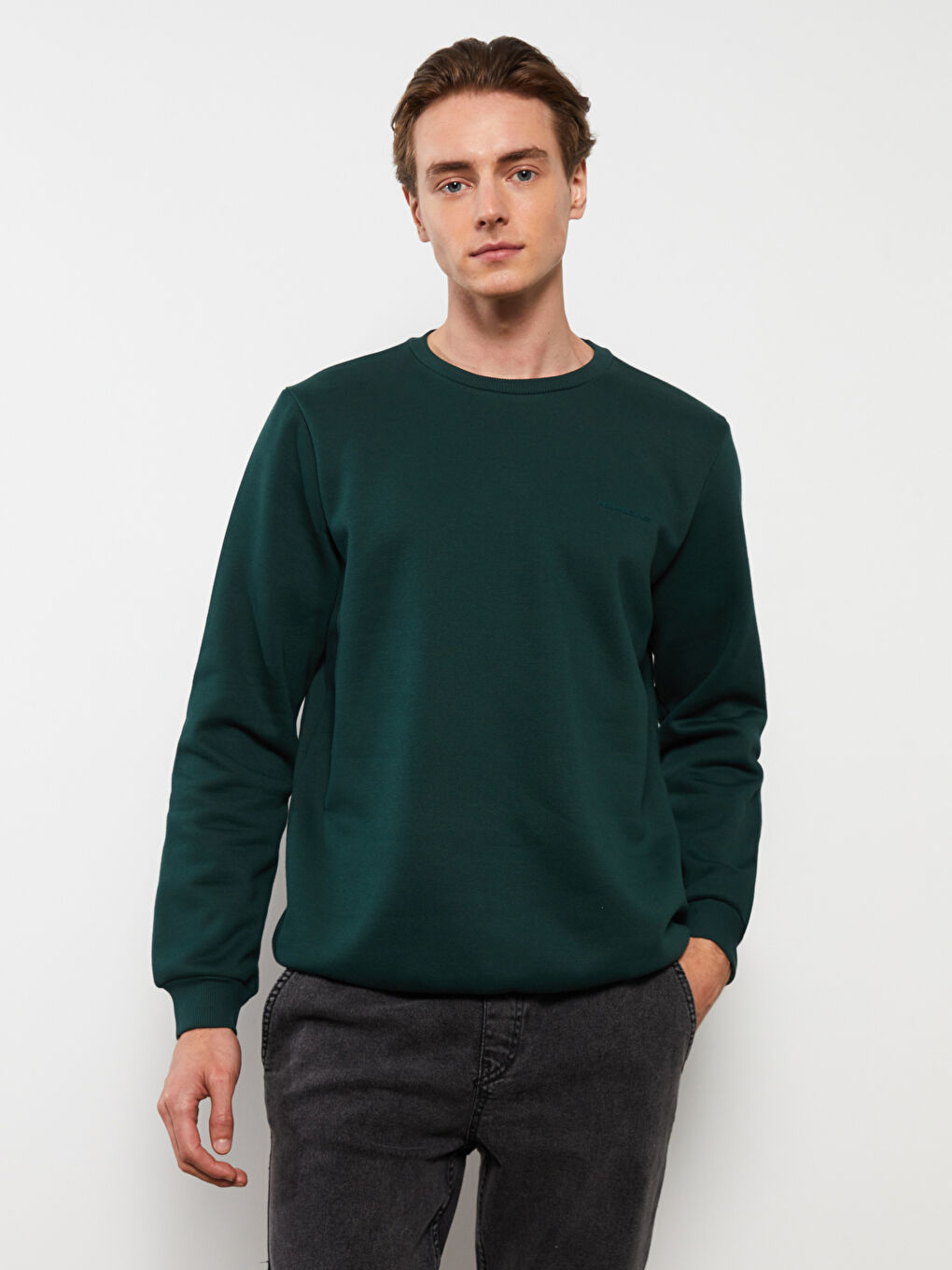 LCW Casual Yeşil Bisiklet Yaka Uzun Kollu Baskılı Erkek Kalın Sweatshirt - 2