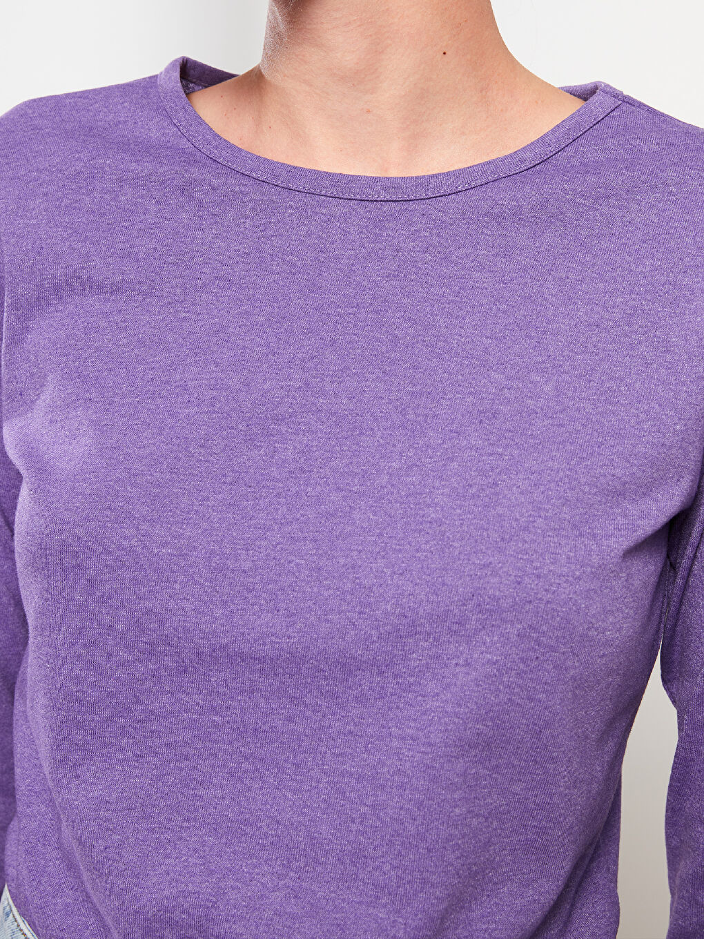 Mor Bisiklet Yaka Düz Uzun Kollu Kadın Tişört-3