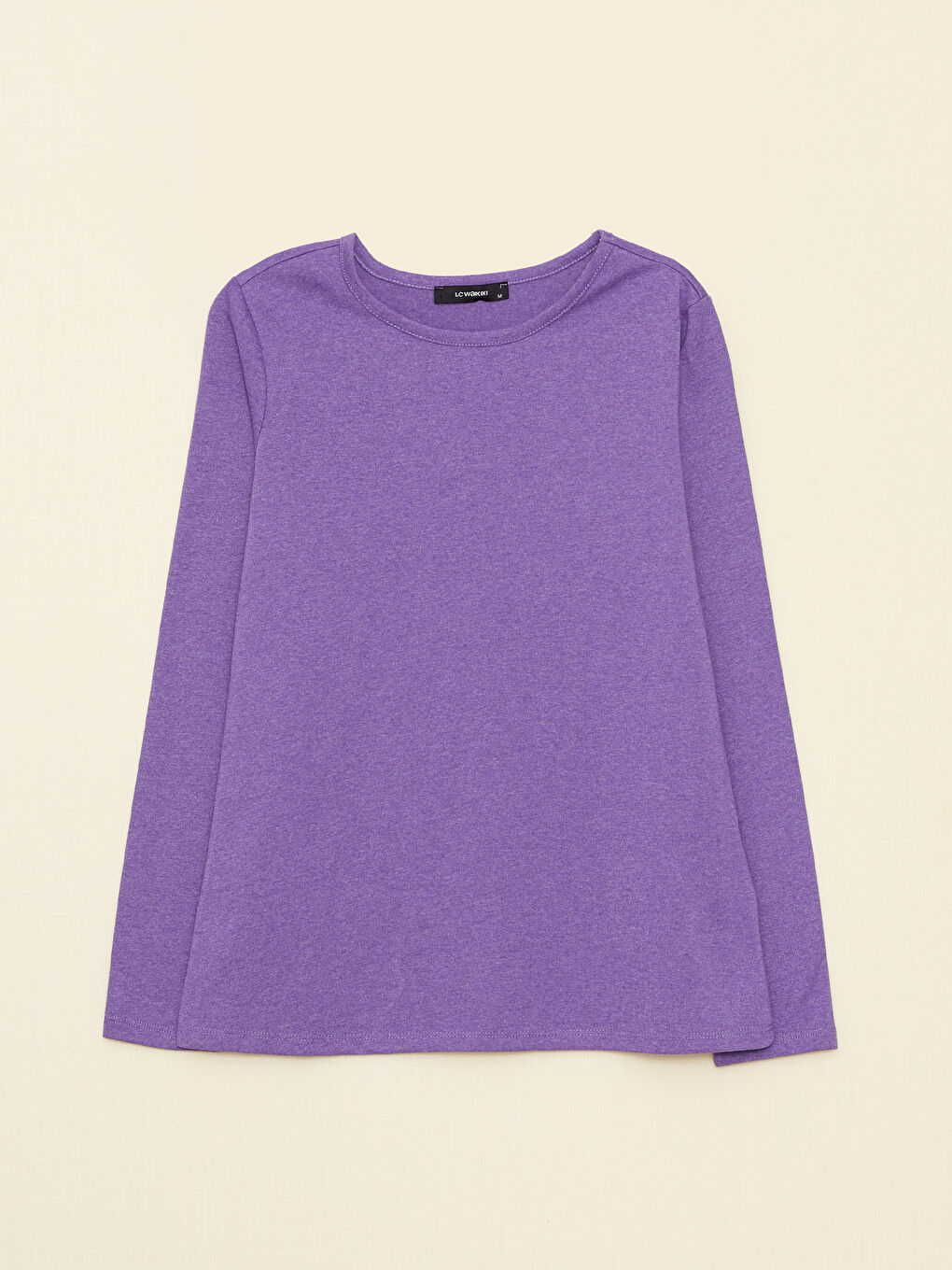 Mor Bisiklet Yaka Düz Uzun Kollu Kadın Tişört-5