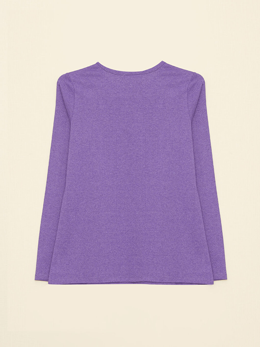 Mor Bisiklet Yaka Düz Uzun Kollu Kadın Tişört-6