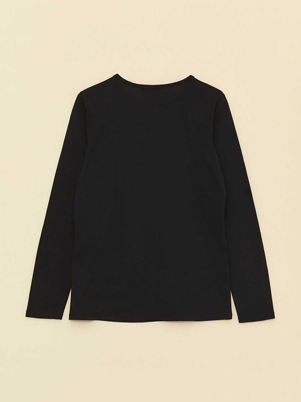 Siyah Bisiklet Yaka Düz Uzun Kollu Kadın Tişört-6