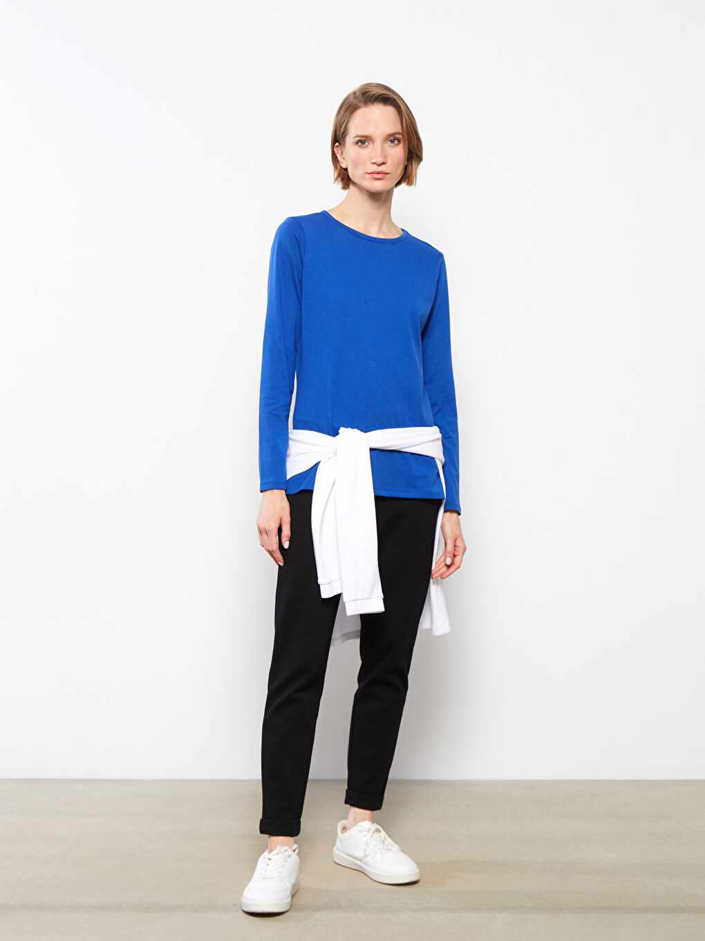 Crew Neck Plain Long Sleeve Women's T-Shirt-2
