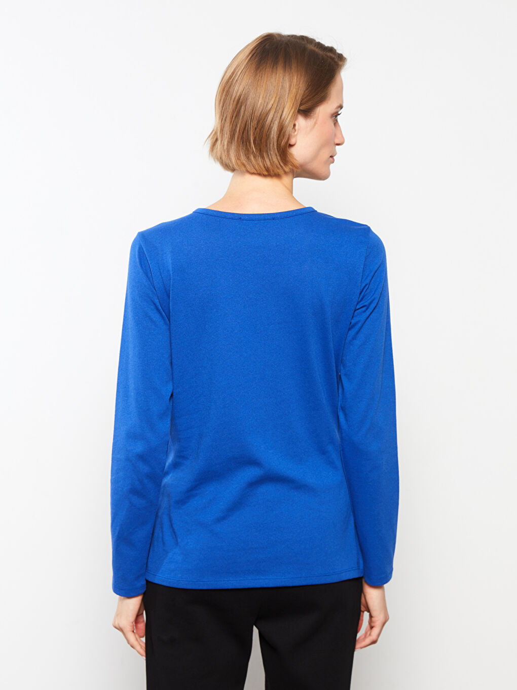 Crew Neck Plain Long Sleeve Women's T-Shirt-4