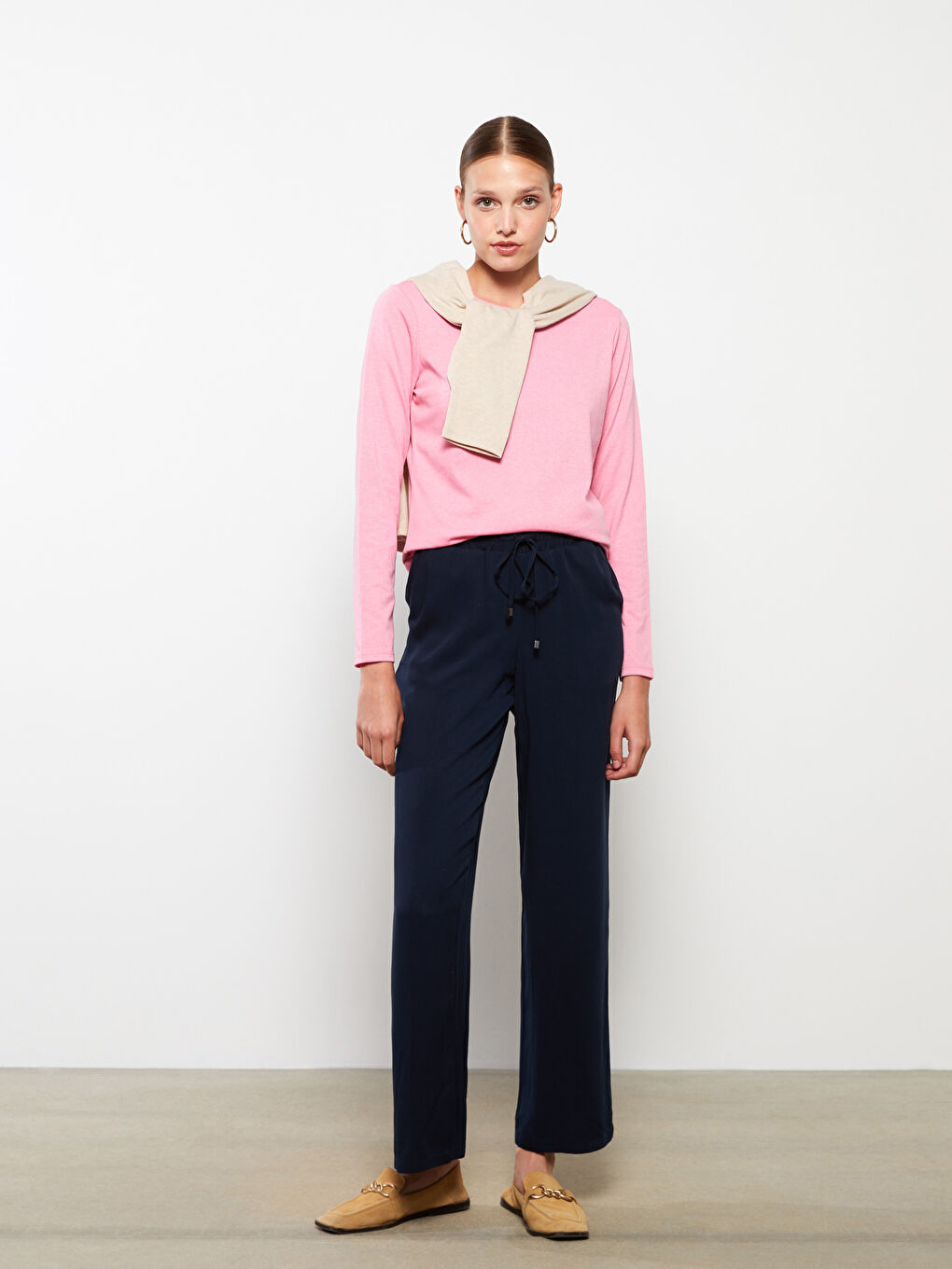 Crew Neck Plain Long Sleeve Women's T-Shirt-2