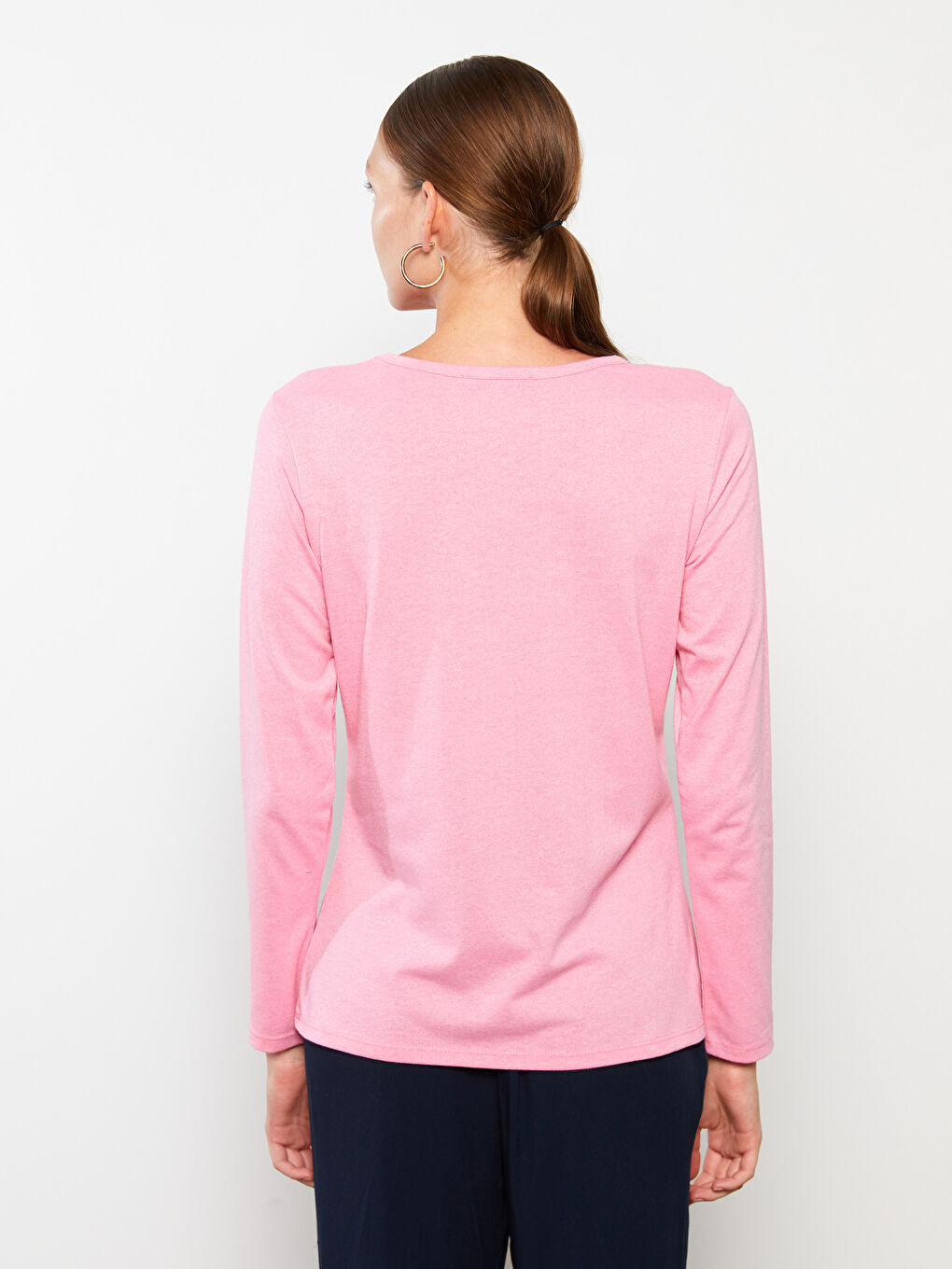 Crew Neck Plain Long Sleeve Women's T-Shirt-4