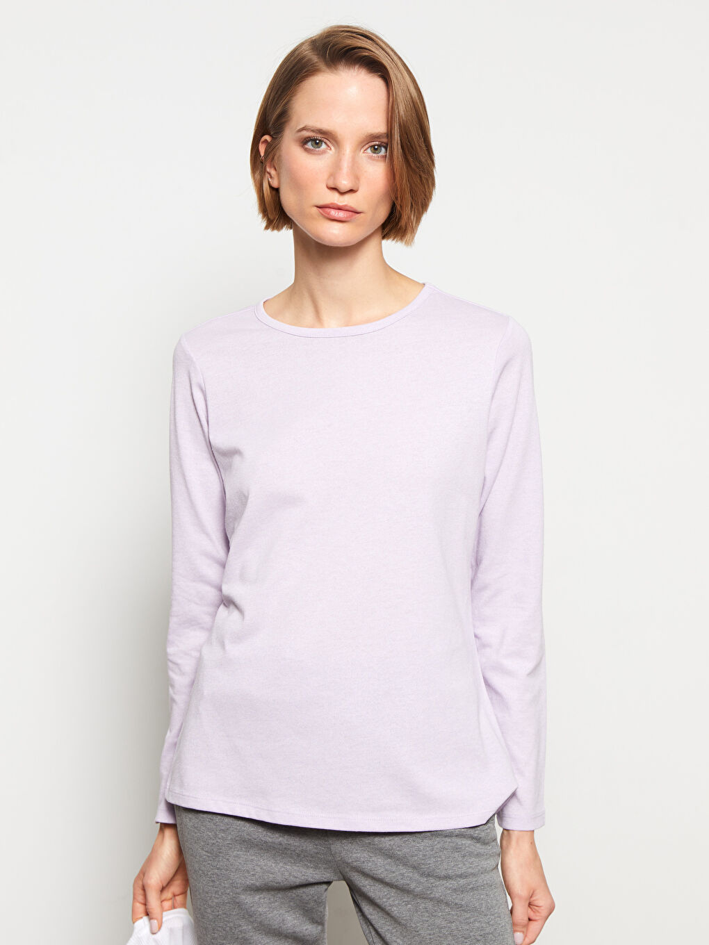 Crew Neck Plain Long Sleeve Women's T-Shirt