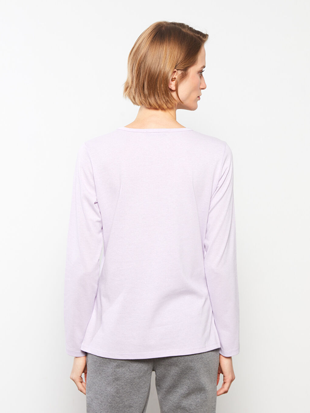 Crew Neck Plain Long Sleeve Women's T-Shirt-4