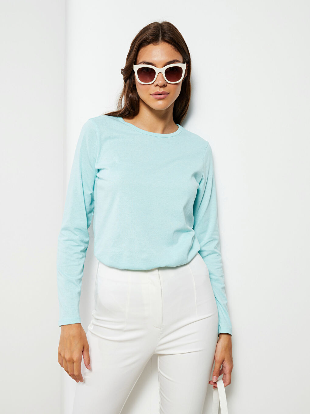 Crew Neck Plain Long Sleeve Women's T-Shirt-1