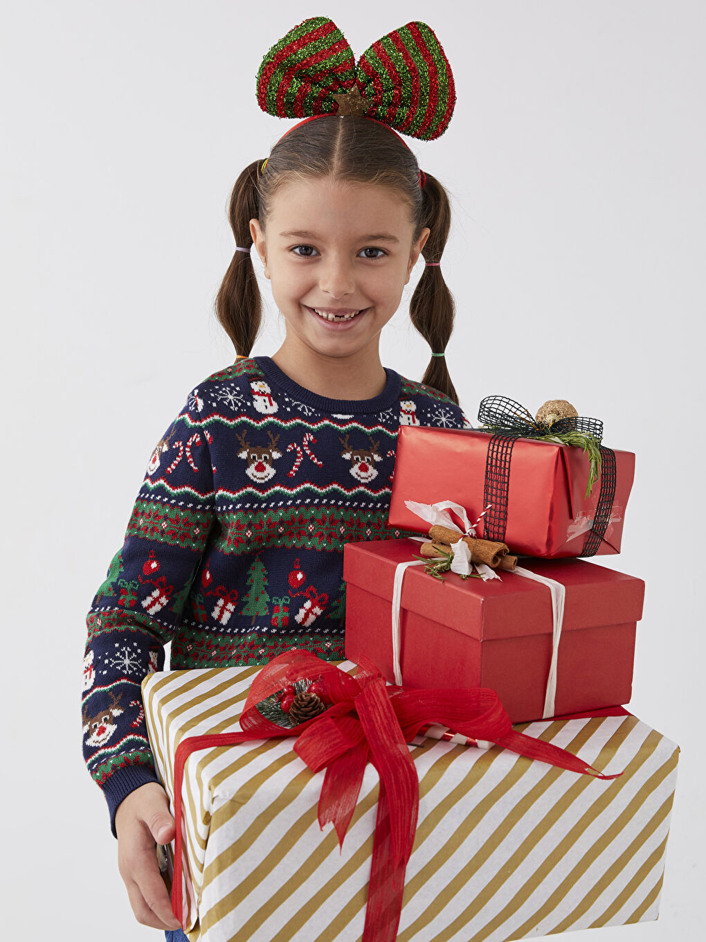 LCW Kids Crew Neck Christmas Themed Long Sleeve Girls' Knitwear Sweater -W2CA06Z4-MLC