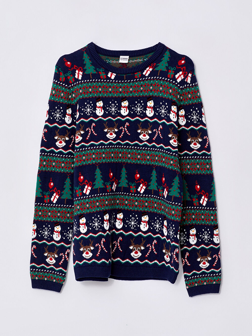 LCW Kids Crew Neck Christmas Themed Long Sleeve Girls' Knitwear Sweater -W2CA06Z4-MLC