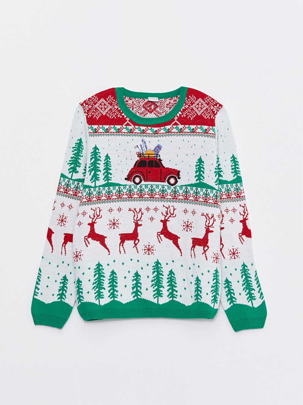 Ekru Bisiklet Yaka Yılbaşı Temalı Uzun Kollu Kız Çocuk Triko Kazak-3