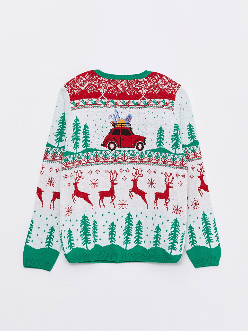 Ekru Bisiklet Yaka Yılbaşı Temalı Uzun Kollu Kız Çocuk Triko Kazak-4