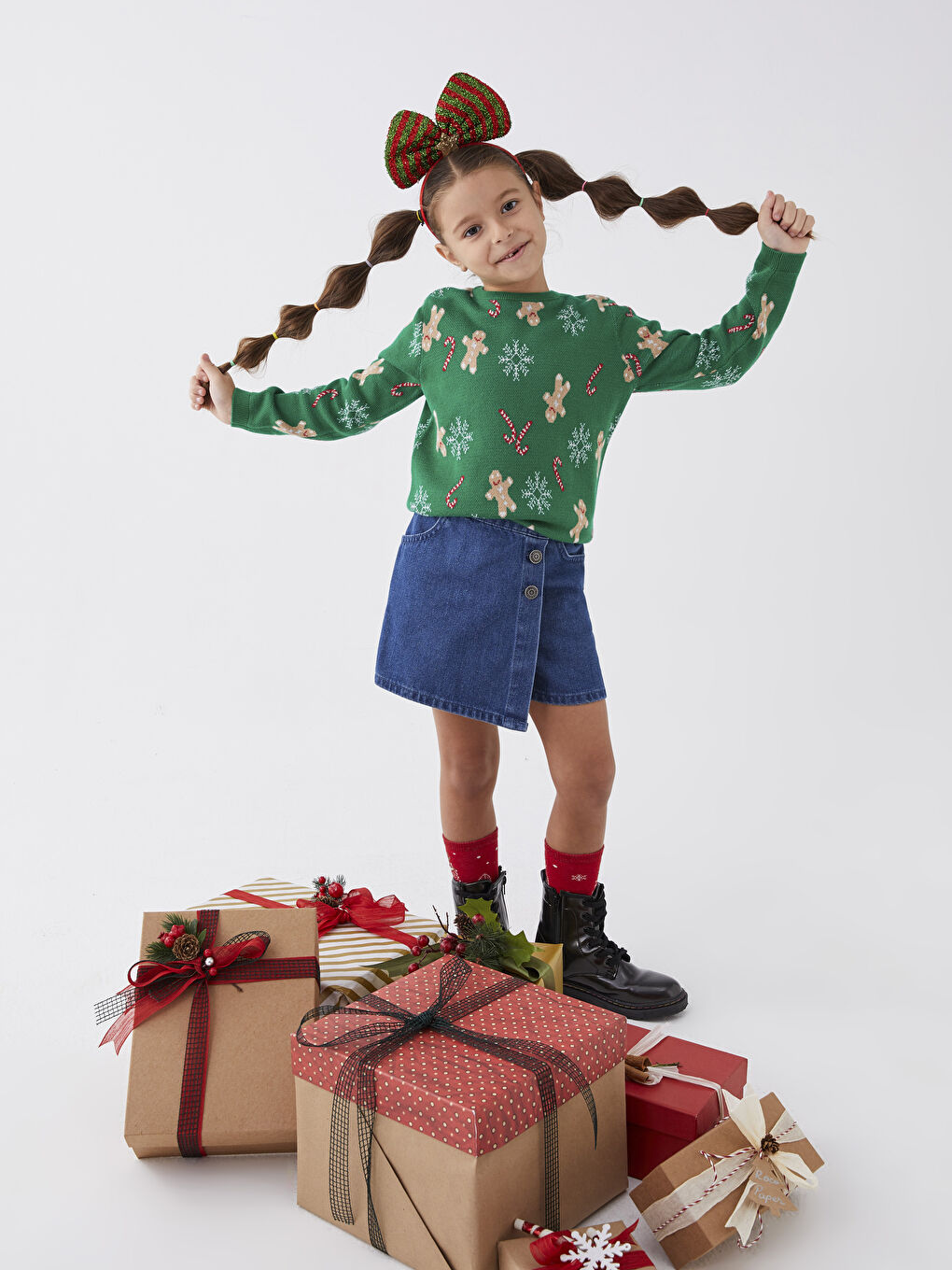 Crew Neck Christmas Themed Long Sleeve Girls' Knitwear Sweater -W2CA09Z4-MKD
