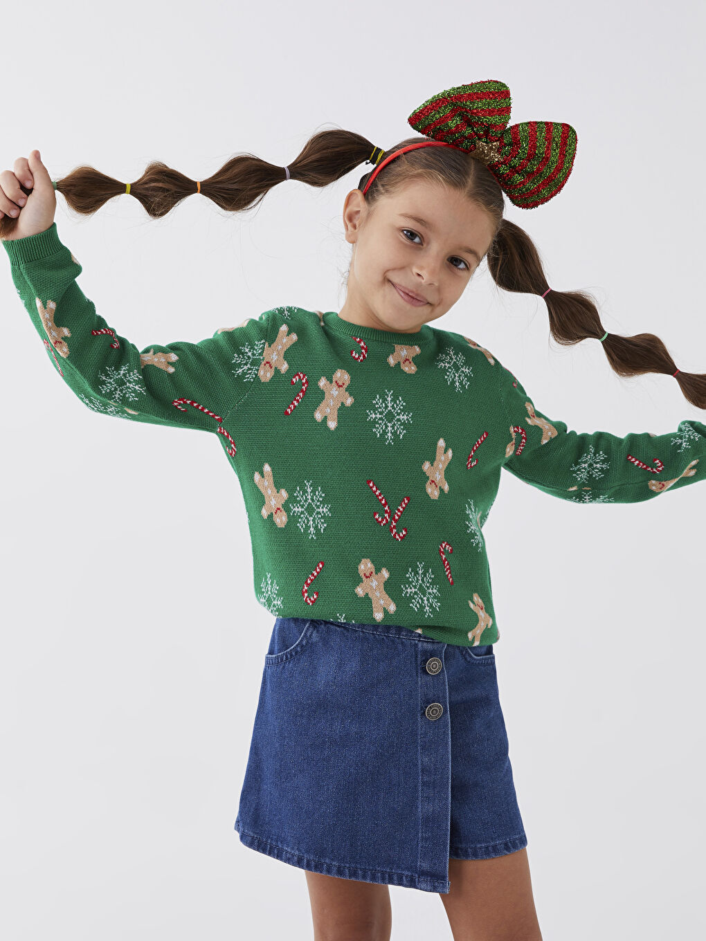 Crew Neck Christmas Themed Long Sleeve Girls' Knitwear Sweater -W2CA09Z4-MKD