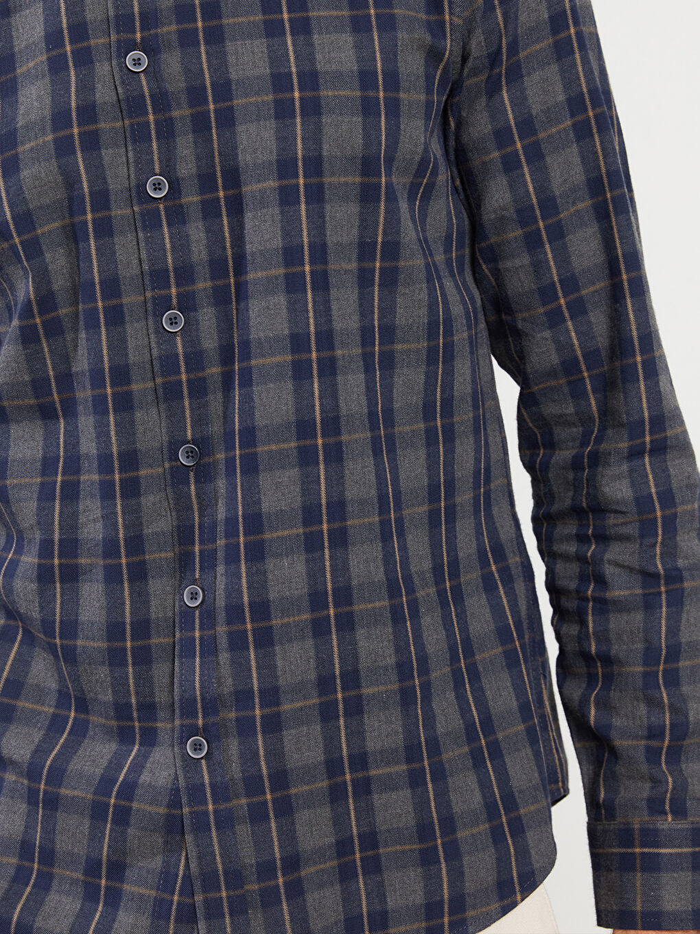 Gri Slim Fit Uzun Kollu Ekose Gabardin Erkek Gömlek-3