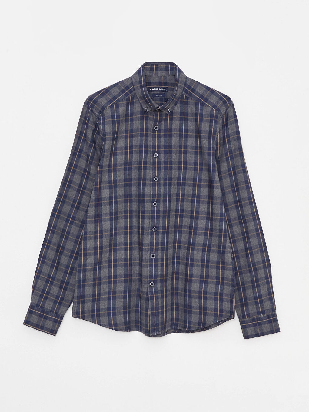 Gri Slim Fit Uzun Kollu Ekose Gabardin Erkek Gömlek-5