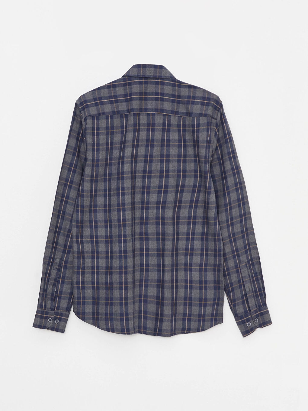 Gri Slim Fit Uzun Kollu Ekose Gabardin Erkek Gömlek-6