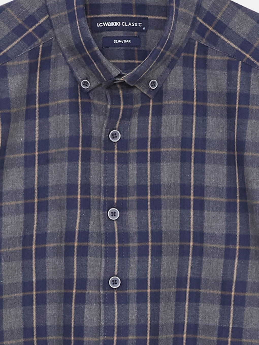 Gri Slim Fit Uzun Kollu Ekose Gabardin Erkek Gömlek-7