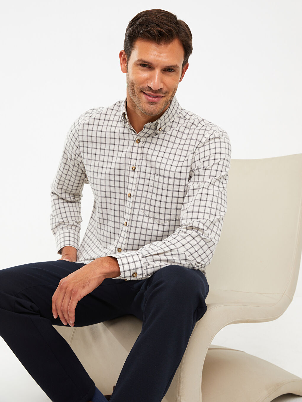 Regular Fit Long Sleeve Plaid Men's Shirt